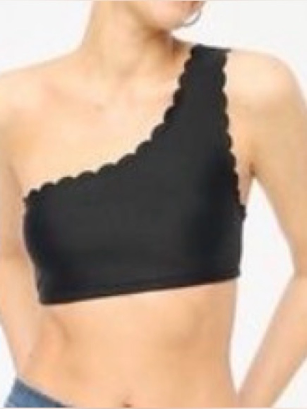 **NWT J. Crew Black Scalloped One-Shoulder Bikini Top- Size Small